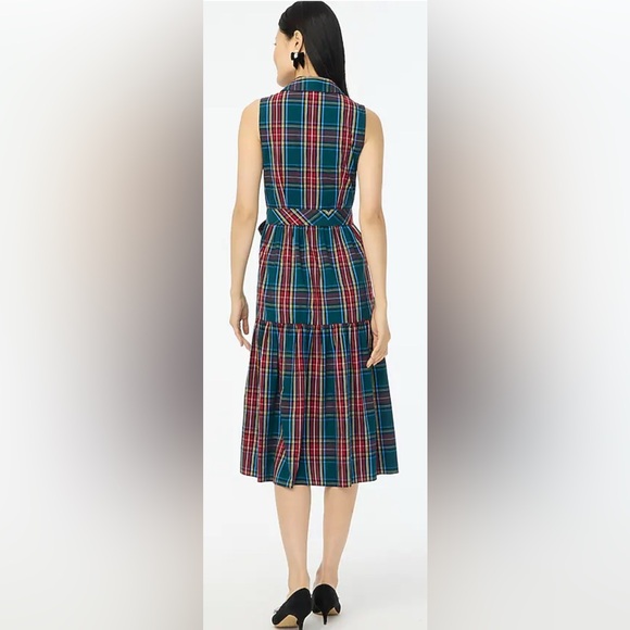 NWT J Crew Factory Warm Spruce Multi Tone Tartan Sleeveless Shirtdress Sz 12P - Picture 2 of 4